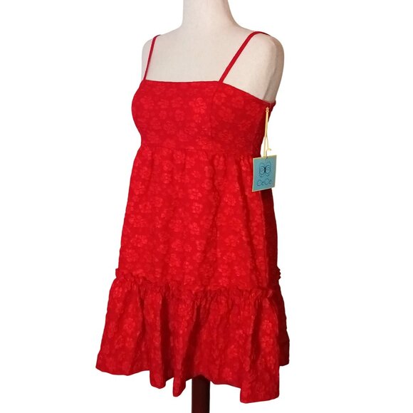 NEW CeCe Womens Floral Print Babydoll Mini Dress Mars‎ Red Size M Tiered Ruffled - Picture 3 of 12